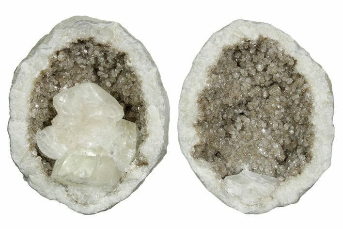 Keokuk Geode with Calcite Crystals (Pair) - Missouri #349542
